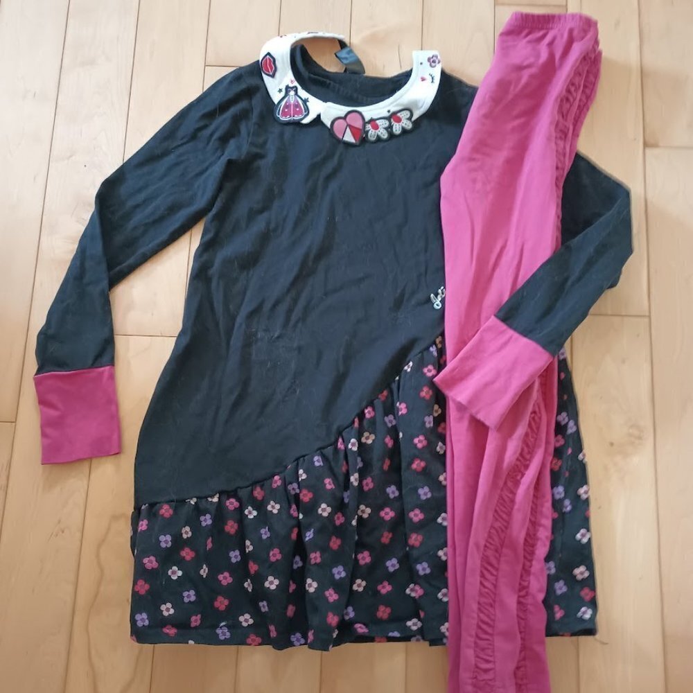 Nano black printed tunic and pink legging set size 8